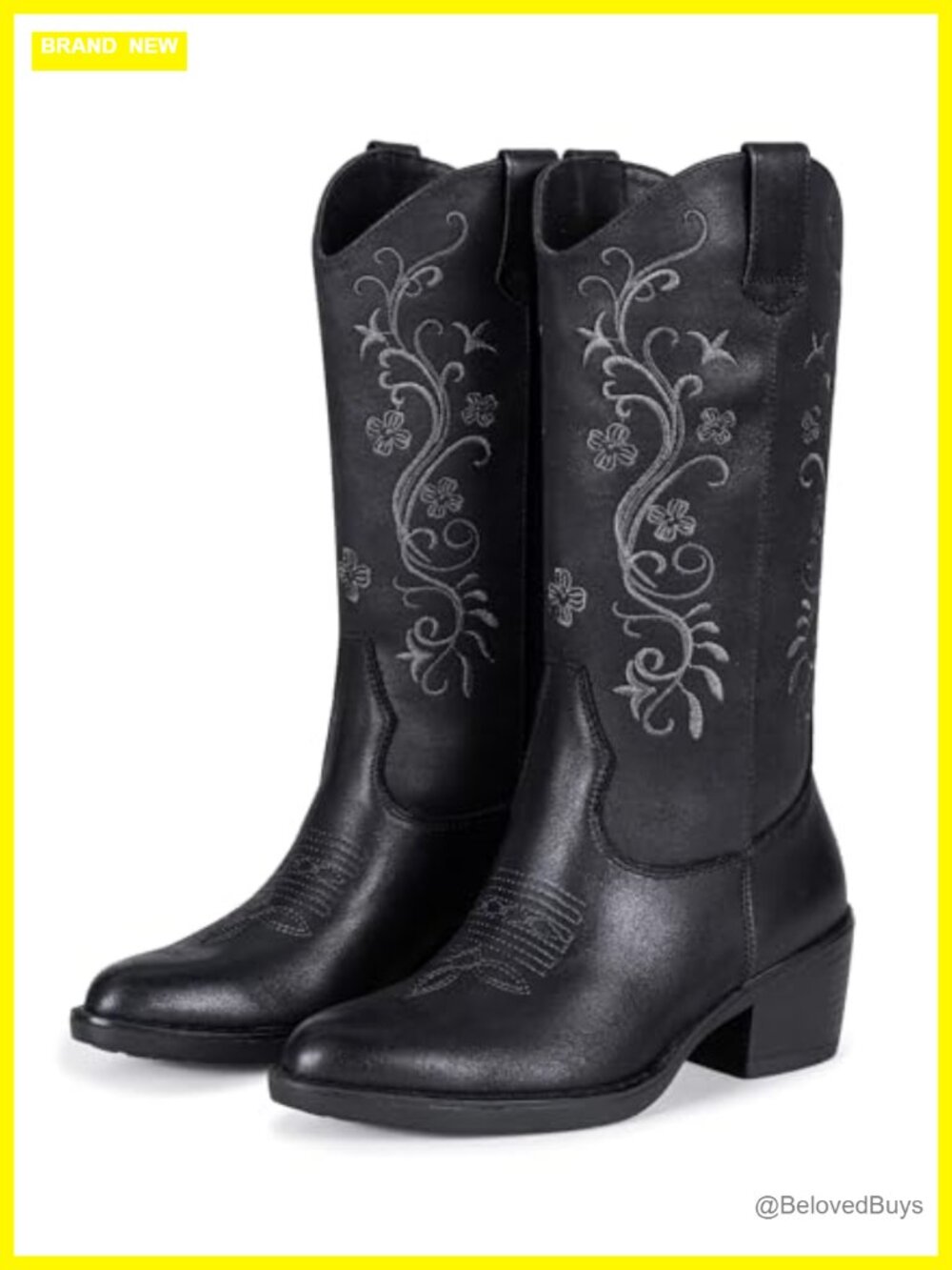 Embroidered Pointed Toe Mid Calf Cowgirl Boots